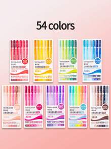 54 Colors Stylo Gel Pens Set Clear Barrel Ballpoint Liner Marker Highlighter Pen 1.0mm Suitable For Drawing, Highlighting, Student's Note Taking, Making Manuals, Office Use Back To School