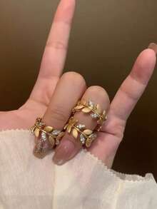 1枚S925纯银麦穗纹理立方氧化锆戒指，优雅奢华派对戒指，周年纪念礼物，女士珠宝礼品，日常佩戴 - 拉絲麥穗戒指 - 查看 6