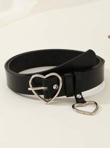 1 pièce Ceinture décontractée grande taille pour femmes avec boucle en forme de cœur et boucle texturée en pierre en forme de croissant, polyvalente pour jeans, robes et manteaux d'été, école