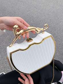 Minimalist Practical Metallic Trim Handbag, Multi-Functional - White - View 2