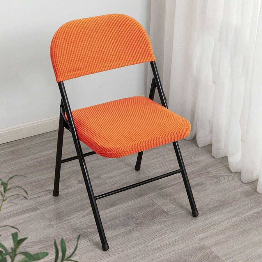 Folding Dining Chair Seat And Back Cover Set Solid Color Jacquard Stretch Chair Slipcover Home Decoration - Orange - View 1