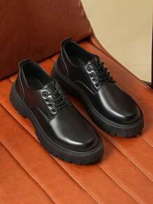 男士秋季低帮休闲黑色皮鞋，百搭舒适软底系带牛津鞋，时尚英伦风四季款 - 黑色 - 查看 7
