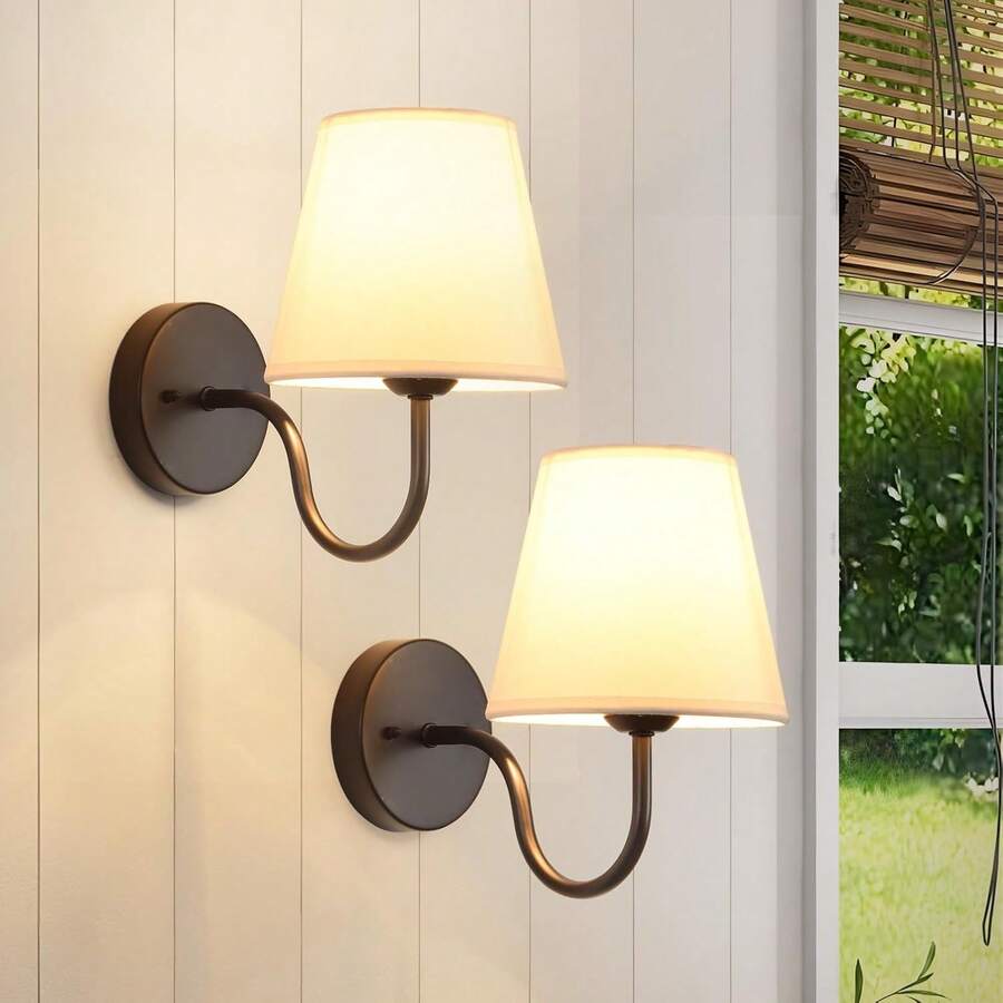 2pcs Gold/Black Wall Lamps, Modern Retro Wall Lights With Fabric Shades, Bedside Wall Sconces Suitable For Bedroom, Living Room, Hallway Or Entryway (Bulbs Not Included, Hard-Wired Connection Required) - Wall Mount - View 1