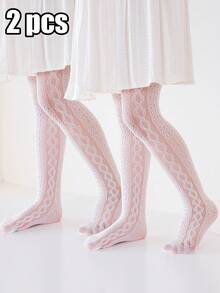 2pcs Girls Fishnet Tight Pantyhose For Spring & Summer, Dainty And Suitable For Girls Daily Life - White - View 1