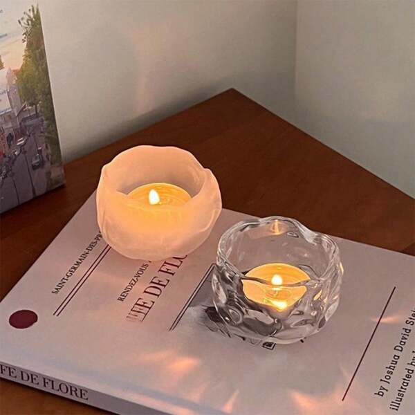 1pc Asymmetrical Glass Candle Holder, Decorative Accent Piece For Living Room, Dining Table, Romantic Ambiance