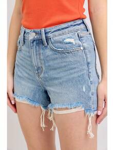 High Waist Rigid Magic Destroy Cut Off Shorts - Màu xanh lam - Xem 2