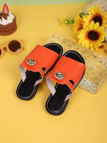 Children's Fashionable Slippers Summer New Style With Rhinestone Bag, Exposed Toe, Anti Slip Design, Stylish And Versatile Beach Slippers - Orange - View 2