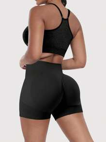 3pcs/Set Yoga Outfit Including Sports Bra, High Waist Pants & Peach Hip Yoga Shorts