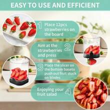 1pc Stainless Steel Fruit Slicer, Strawberry Slicer With Manual Push Board For Quick Slice, Rectangular Blades, Essential Kitchen Tool, Suitable For Fruit Salad Preparation, Applicable For Home, Restaurant, Fruit Store, RV
