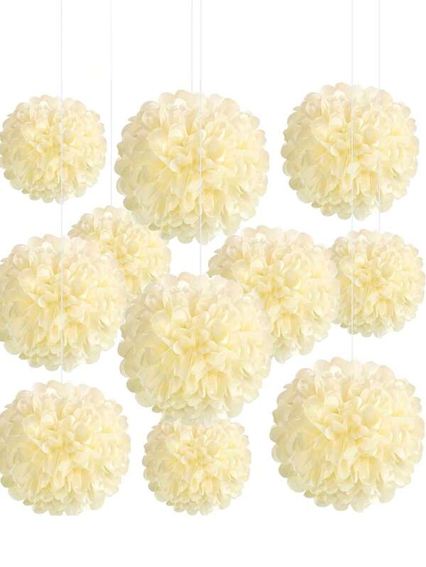 8 peças de flores de pompons de papel pendurados com fundo branco marfim de tamanho grande, para aniversário, casamento, proposta, festa individual, despedida de solteira, aniversário, decoração de festa de formatura