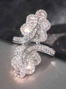 1 件奢华方晶锆石叶形戒指，适合女士婚礼情人节礼物珠宝 - 1# - 查看 21