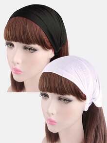 2 chiếc băng đô 3 trong 1 co giãn dành cho nữ, chất liệu sợi polyester thoải mái, thích hợp để rửa mặt và chơi thể thao, dùng hàng ngày. - Nhiều màu - Xem 9