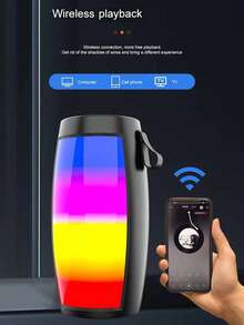 Outdoor Portable Wireless Stereo Speaker, Waterproof Design, TWS Stereo Bass Supported, Memory Card/USB Disk, Connect To Smartphone/Tablet, LED Colorful Lights, Wireless Bluetooth Music Speaker - 黑色 - 查看 3