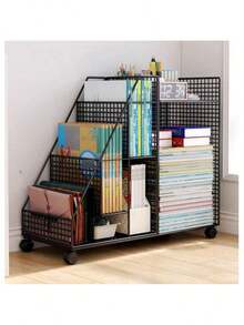 Portable Rolling Bookshelf Under Desk, Easy To Assemble Iron Locker Stroller, Home Office Container, Fashion Painted Surface, Space-Saving Design