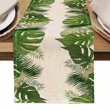 1 件绿叶和棕榈叶印花桌旗，适合节日、派对、生日、晚宴、厨房和餐桌装饰、四季家居和客厅纺织品装饰