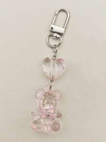 1件女式韩版透明小熊钥匙扣3D卡通可爱吊坠钥匙圈创意礼物学生情侣包包挂件夏季伴娘礼物 - 粉色 - 查看 3