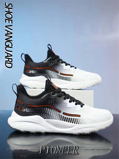 Men's Casual Lace-Up Mesh Breathable Glow-In-The-Dark Sport Shoes For Running, Outdoor Use, All Season