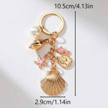 1 pièce Porte-clés style océan doré, pendentif de breloque coquillage, étoile de mer, hippocampe, fausse perle. Accessoire de voiture, de sac, breloque scolaire, fausse perle, gothique mignon Y2K
