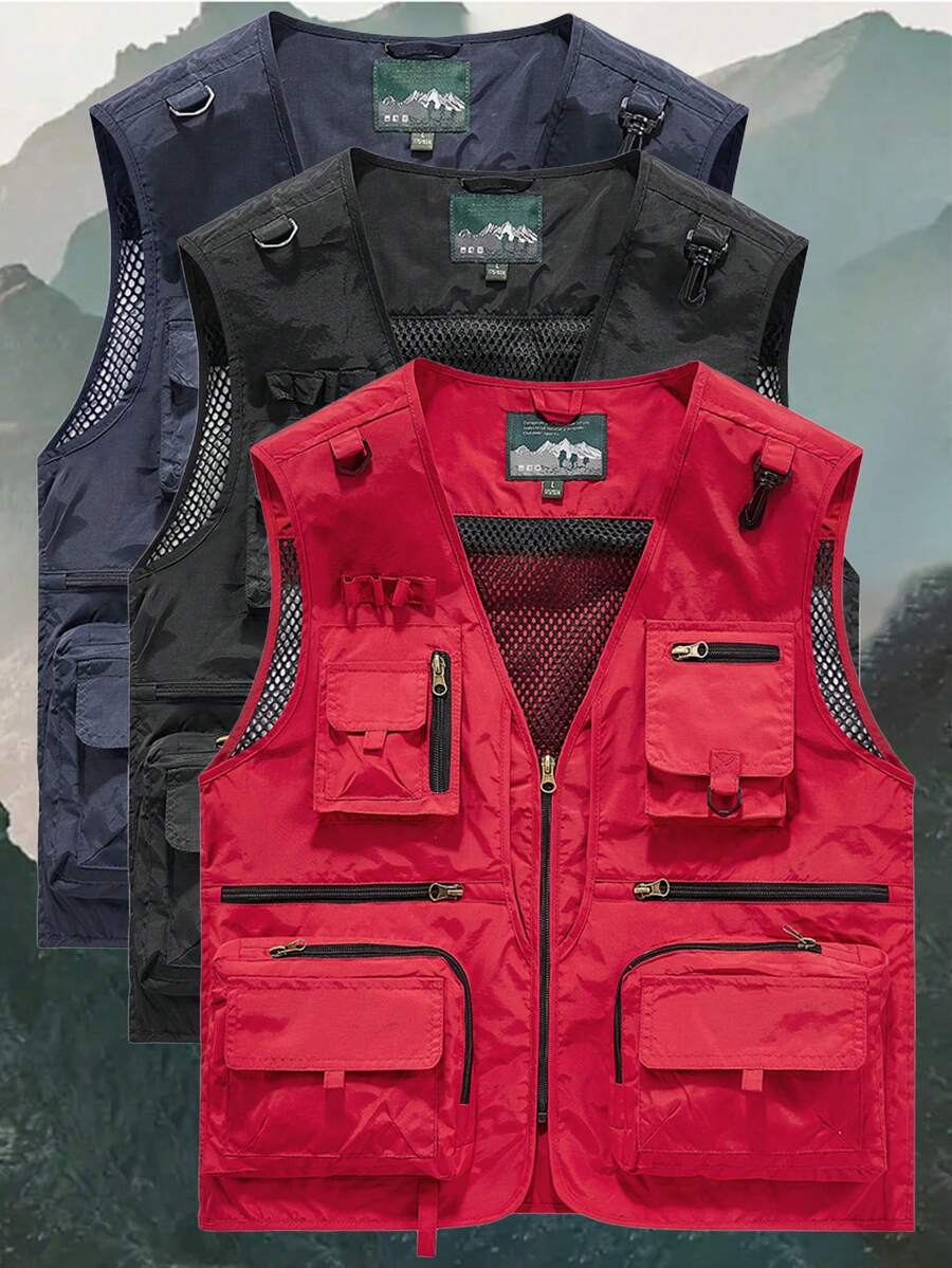 Men's Lightweight Multi-Pocket Tactical Vest Jacket, Outdoor Utility Workwear, Spring & Autumn