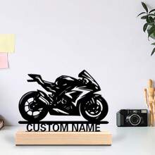 1 pieza Arte de metal con silueta de motocicleta personalizada y base de madera, decoración de sobremesa única, regalo personalizado perfecto para hombres - ideal para decoración del hogar, oficina, cafetería - ideal para San Valentín, Navidad, Año Nuevo, Acción de Gracias, multifuncional, duradero, ornamental, reutilizable, exquisito, elegante, de alta calidad, colorido, moderno, personalizado, único, impresión gráfica - Negro - Ver 7