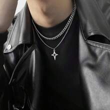 1 szt. Dwuwarstwowy naszyjnik w stylu hip-hopowym, elegancki łańcuszek z żelaza z wisiorkiem w kształcie gwiazdy, nieplaterowany modny dodatek dla mężczyzn i kobiet, prezent na Boże Narodzenie, Nowy Rok, Walentynki