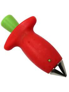 1 pieza Exprimidor de fresas de acero inoxidable, color rojo, herramienta de cocina fácil de usar para quitar los tallos sin esfuerzo - Rojo - Ver 6