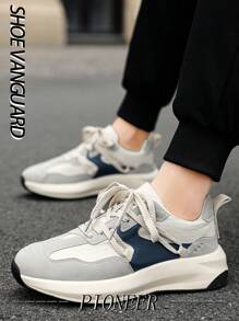 Men's Gray Contrast Color Casual Sport Running Shoes, Minimalist Outdoor Comfortable Low-Top Leisure Sneakers