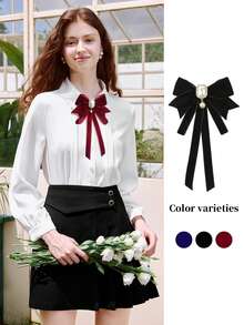 1pc Women's Solid Color Sweet Collegiate Style Bow Tie, Suitable For Daily Life And School Accessories Women Valentine's Day Valentines - Multicolor - View 9