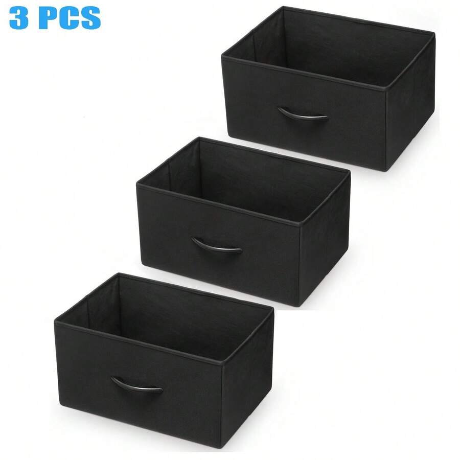 Black 3 Piece Fabric Foldable Replacement Drawers, Drawer Wardrobe Storage Box Made Of Fabric. Ideal For Organizing, Home And Mobile, Under Bed Storage - Black - View 1