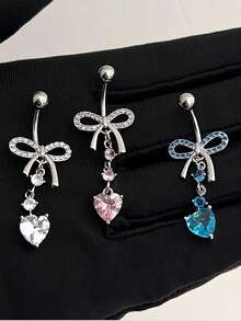 1pc Silver-Tone Rhinestone Butterfly Navel Piercing Jewelry Belly Button Ring