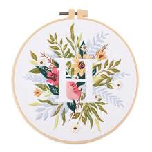 1pc 26 Designs Floral Embroidery Kit With English Letters, Luxury Starter Set For Beginners, Includes Fabric, Hoop, Threads, Needles, Instructions, Great For Cross Stitch, Artistic Craft Gift For Friends And Family, Wedding Decor. Each Kit Contains 1pc Printed , 1 Set Of Embroidery Threads, 1 Bamboo Embroidery Hoop, 1 Pattern Chart, 2pcs Embroidery Needles.