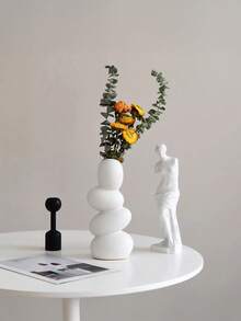 1 pieza Jarrón de flores de plástico premium irrompible, decorativo, moderno, minimalista, de estilo Wabi-Sabi, con acabado mate, ligero y resistente al agua - Blanco - Ver 2