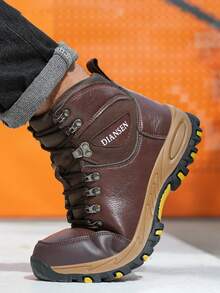 1 Pair Brown Leather Men's Steel Toe Boots Anti-Puncture Anti-Smash Anti-Shock Non-Slip Work Shoes Comfortable Safety Boots Safety Work Boots For Construction And Outdoor Hiking Daily Repairs Safety Trainer Work Trainer Safety Shoes Suit For Construction Workers Factory Manufacturing Workers Warehouse Logistics Staff Miners Mechanics Automotive Technicians Landscapers Gardeners - 棕色 - 查看 3