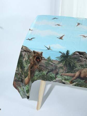3 piezas Mantel desechable de 137*274CM/53.94*107.87IN, con patrón único de Tyrannosaurus Rex de la era jurásica, apropiado para diversos temas de fiestas y decoración diaria, se puede usar como tela de fondo