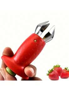 1 pieza Exprimidor de fresas de acero inoxidable, color rojo, herramienta de cocina fácil de usar para quitar los tallos sin esfuerzo - Rojo - Ver 7