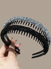 2pcs Women's New Rhinestone Headband, Simple Versatile Non-Slip Hairband For Outdoor Use, Bangs Fixing Hair Accessories, Hair Band, Hair Hoop, Home Beauty Women Accessory Gifts ,Head Piece
