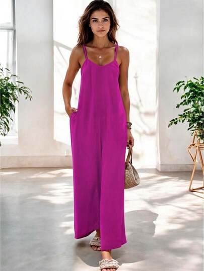 Palazzo Ligero de Corte Holgado con Tirantes Delgados y Pierna Amplia para Mujer