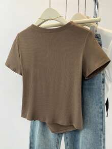 夏季新款休闲上衣，不对称设计和抽绳短袖 T 恤