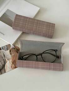 1pc Retro Plaid Eyeglass Case, High-Quality Student/Office Worker Stress Relief Myopia Glasses Storage Box, Portable Personalized Japanese Style Eyewear Case