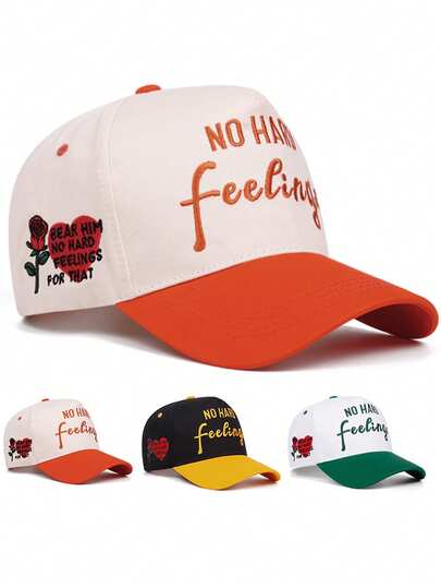 1pc NO HARD Rose 3D Embroidery Baseball Cap, Unisex Outdoor Sports Racing Casual Snapback Hat, American Trucker Style