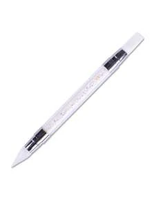 1pc Double-Ended Acrylic Nail Art Brush, 1pc Silicone Acrylic Nail Art Brush, Rhinestone Handle Double-Headed Nail Art Pen, Suitable For Nail Art Design, Foil Carving, Painting And 3D Shaping, Can Be Used At Home And Professional Nail Salons - White - View 4