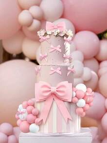 36PCS Pink Bow Cake Toppers, Pink Bows In Three Materials And Sizes, Pink And White Foam Ball Cake Decorations, Suitable For Women's Birthday Cake Decorations, Christening Wedding Gender Reveal Party Cake Decoration Arrangement Supplies, Pink Princess Theme Party Decorations, Mother's Day Cake Decorations - Multicolor - View 2