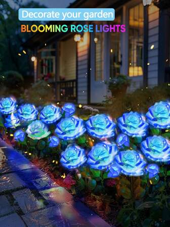 Solar Powered Simulated Flower Pathway Light, Rose Flower Lamp, Waterproof Outdoor Garden Decor Lawn Passage Light, Artificial Rose Peony Lily Flower, Home Decoration