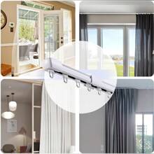 1 Set 23.26-41.54 Inch, 27.56-49.21 Inch Extendable Wall Or Ceiling Mount Curtain Track System, Suitable For Track Curtains, Expandable Ceiling Curtain Rail, Room Divider Rod, Fully Adjustable Sliding Curtain Track (No Assembly Required)