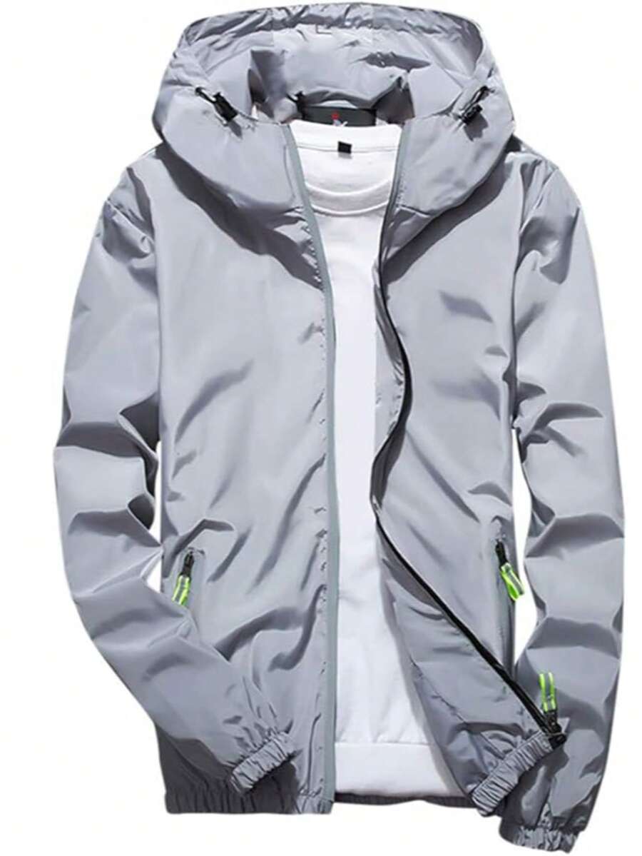 Abrigo para Hombre Chaqueta de Hombre de Gran tamaño de Verano Bomber Primavera Rompevientos Ropa de Calle Abrigo Capucha Ropa Masculina impermeable para lluvias moda varios colores rojo azul negro gris - Gris - Ver 1