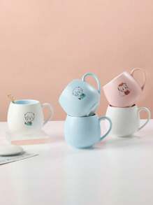 1pc Ceramic Mug With Lid And Spoon, High-Quality Breakfast, Milk, Coffee Cup For Home, Student, Couple Use Back To School