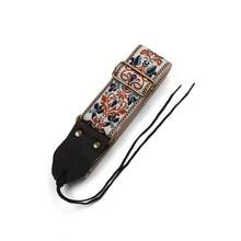 Miwayer Embroidered Guitar Strap Soft Vintage Flowers Adjustable Creative Watch Bands Cotton Belt & Leather Head - KhakiBrown - View 2