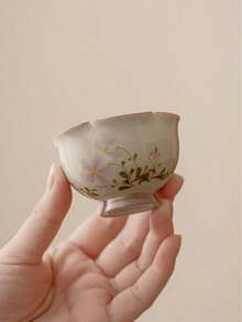 1pc Ceramic Daisy Flower Cup, Gray Glazed, Teacup For Home Tea Drinking, Master Cup, Kung Fu Tea Set, Applicable For Office Tea Table, Tea House Back To School - Daisy - View 12