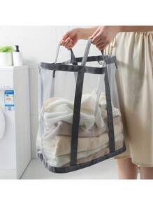 2pcs/1pc Casual Style Nylon Mesh Laundry Basket With Handle, Retractable Shape, Foldable And Wall-Mounted, Suitable For Various Room Types, Unlined - Dirty Clothes Storage Organizer