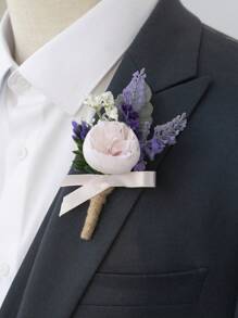 1 Pc Lavender Purple Boutonniere For Men, Groom And Best Man Boutonnieres With Artificial Flower, For Wedding Ceremony Anniversary, Formal Dinner Party, Boho Wedding(Lavender,Pink,White)